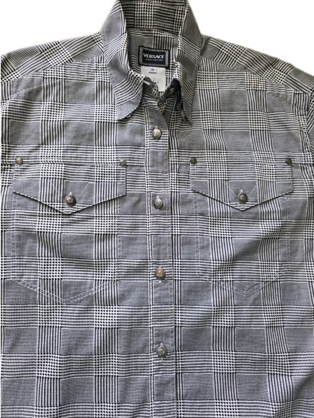 Vintage 90s Versace Jeans Couture Houndstooth Shirt Jacket Medusa S
